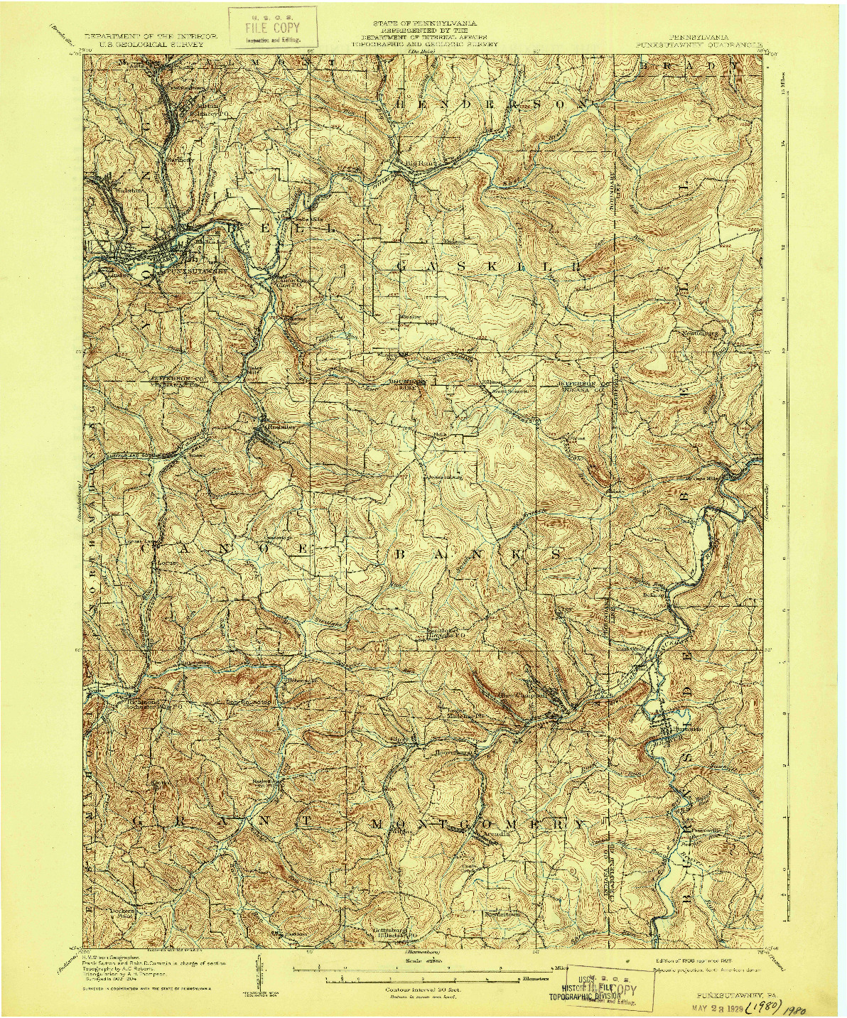 USGS 1:62500-SCALE QUADRANGLE FOR PUNXSUTAWNEY, PA 1906