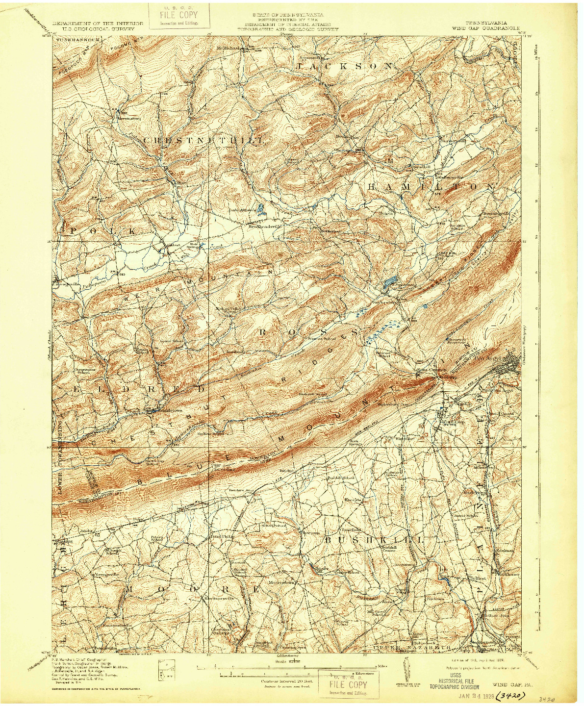 USGS 1:62500-SCALE QUADRANGLE FOR WIND GAP, PA 1916