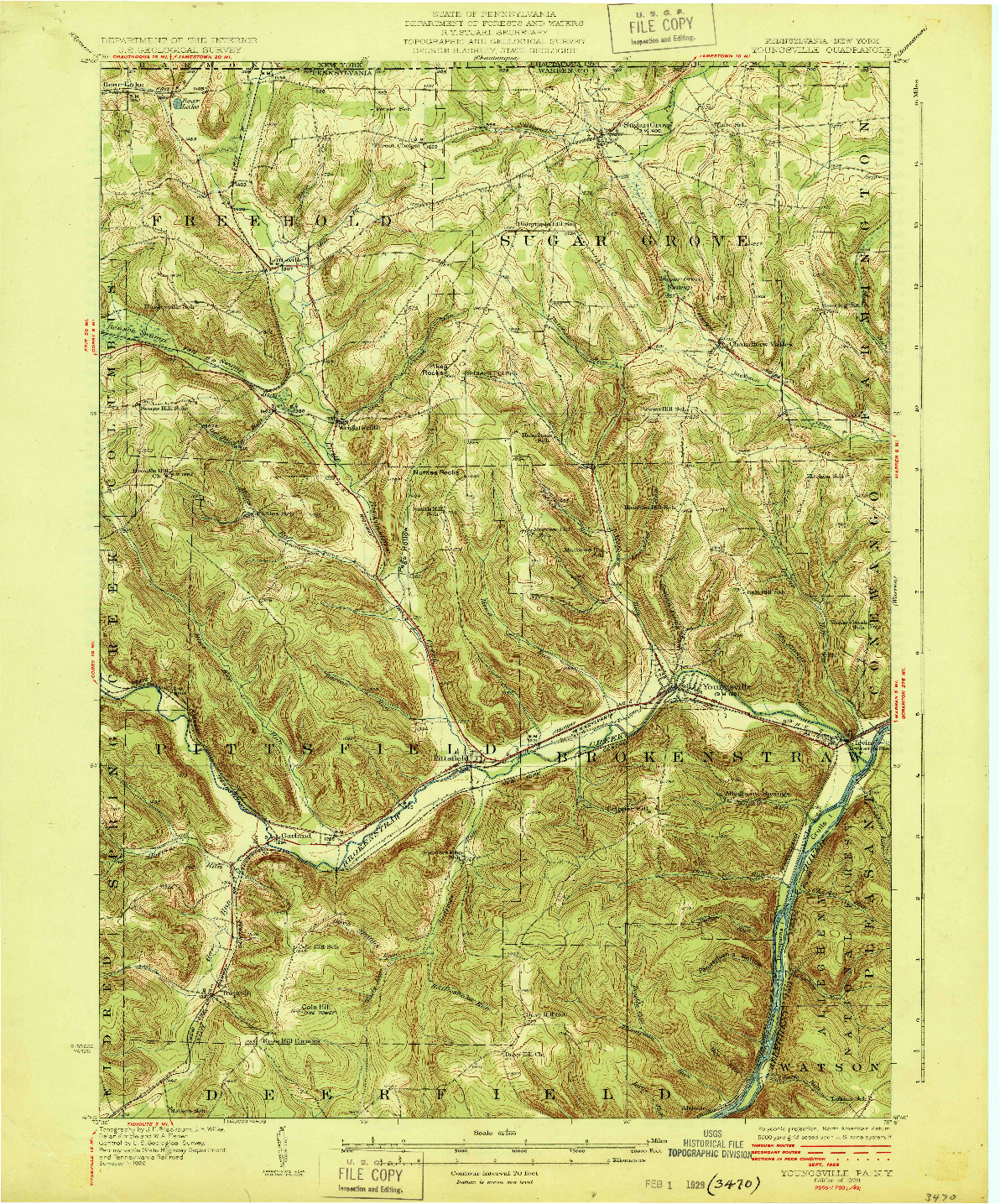 USGS 1:62500-SCALE QUADRANGLE FOR YOUNGSVILLE, PA 1929