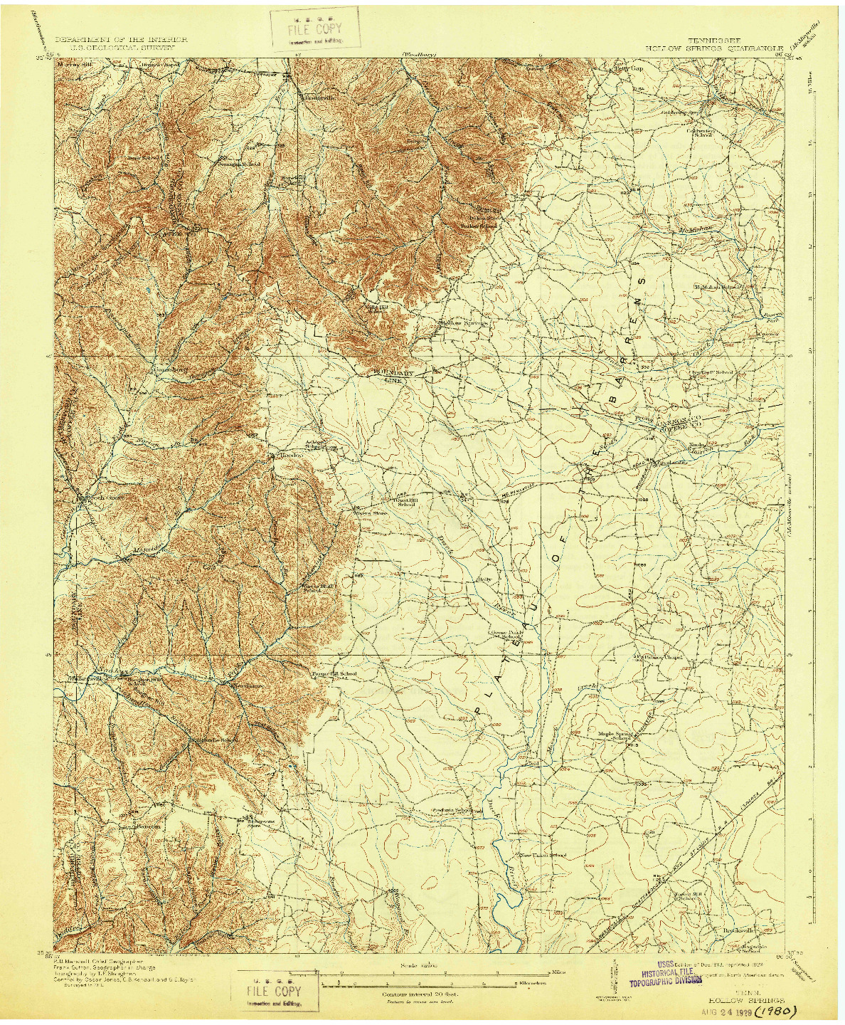 USGS 1:62500-SCALE QUADRANGLE FOR HOLLOW SPRINGS, TN 1913