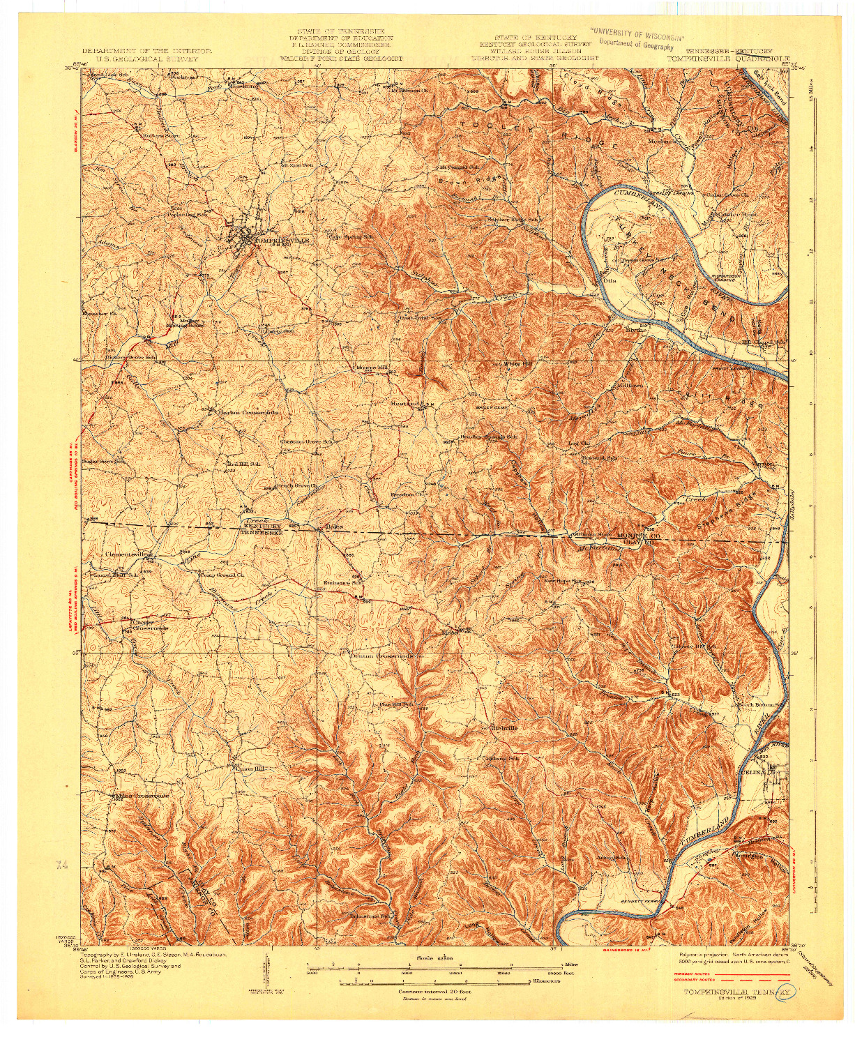 USGS 1:62500-SCALE QUADRANGLE FOR TOMPKINSVILLE, TN 1929