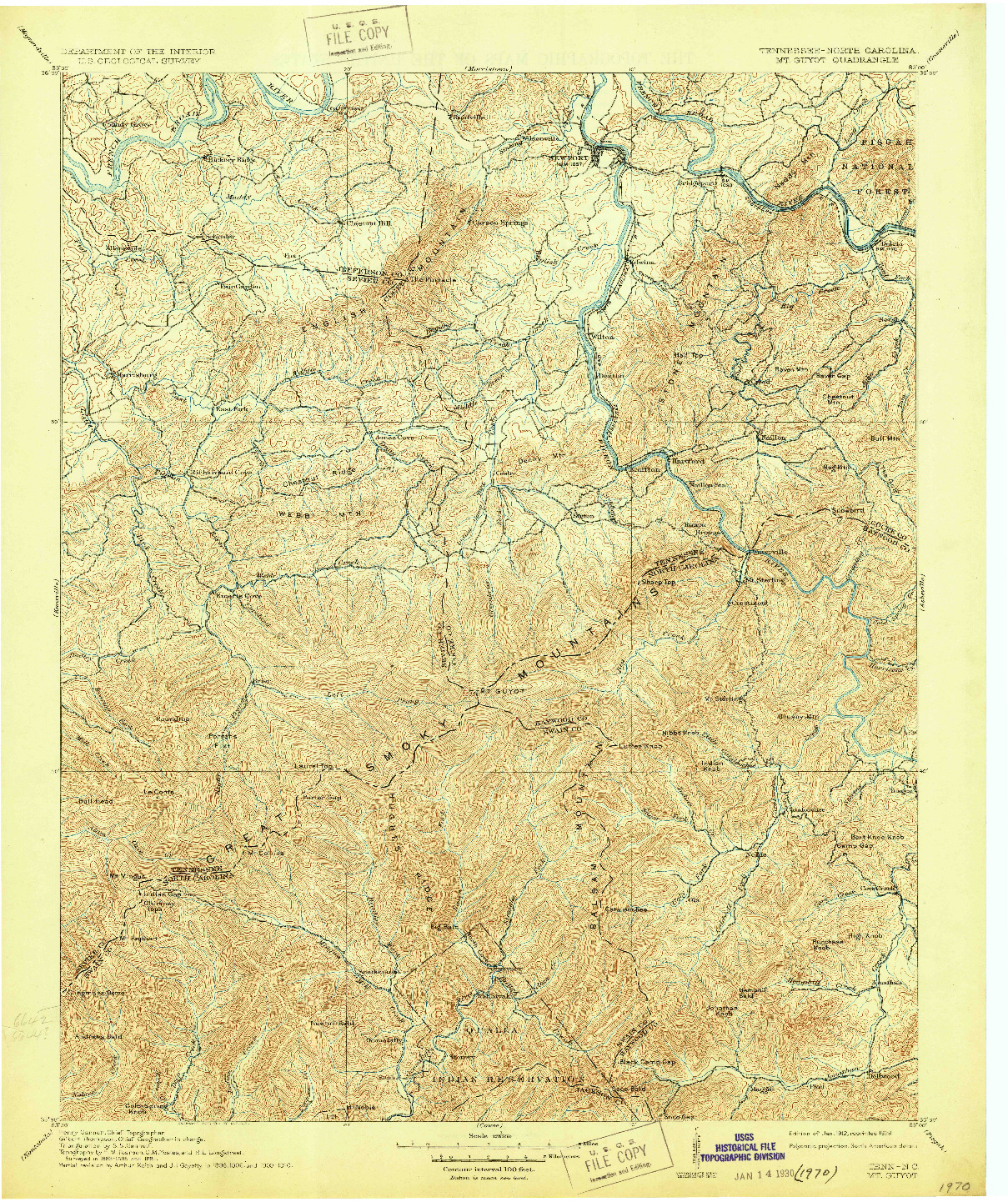 USGS 1:125000-SCALE QUADRANGLE FOR MT GUYOT, TN 1912