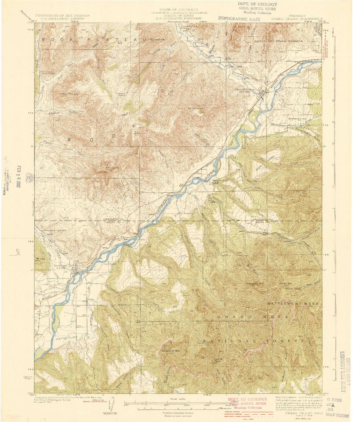 USGS 1:62500-SCALE QUADRANGLE FOR GRAND VALLEY, CO 1929