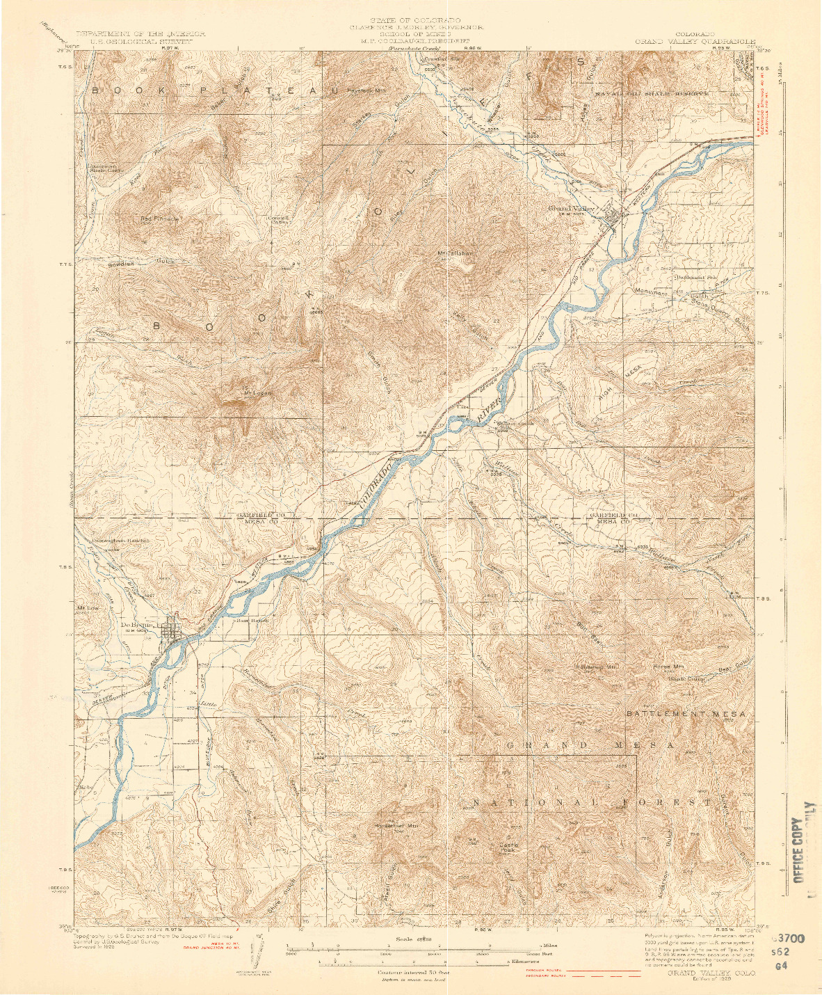 USGS 1:62500-SCALE QUADRANGLE FOR GRAND VALLEY, CO 1929