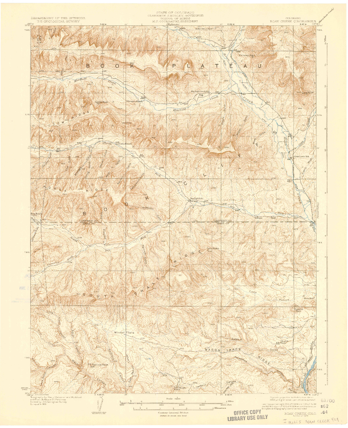 USGS 1:62500-SCALE QUADRANGLE FOR ROAN CREEK, CO 1929