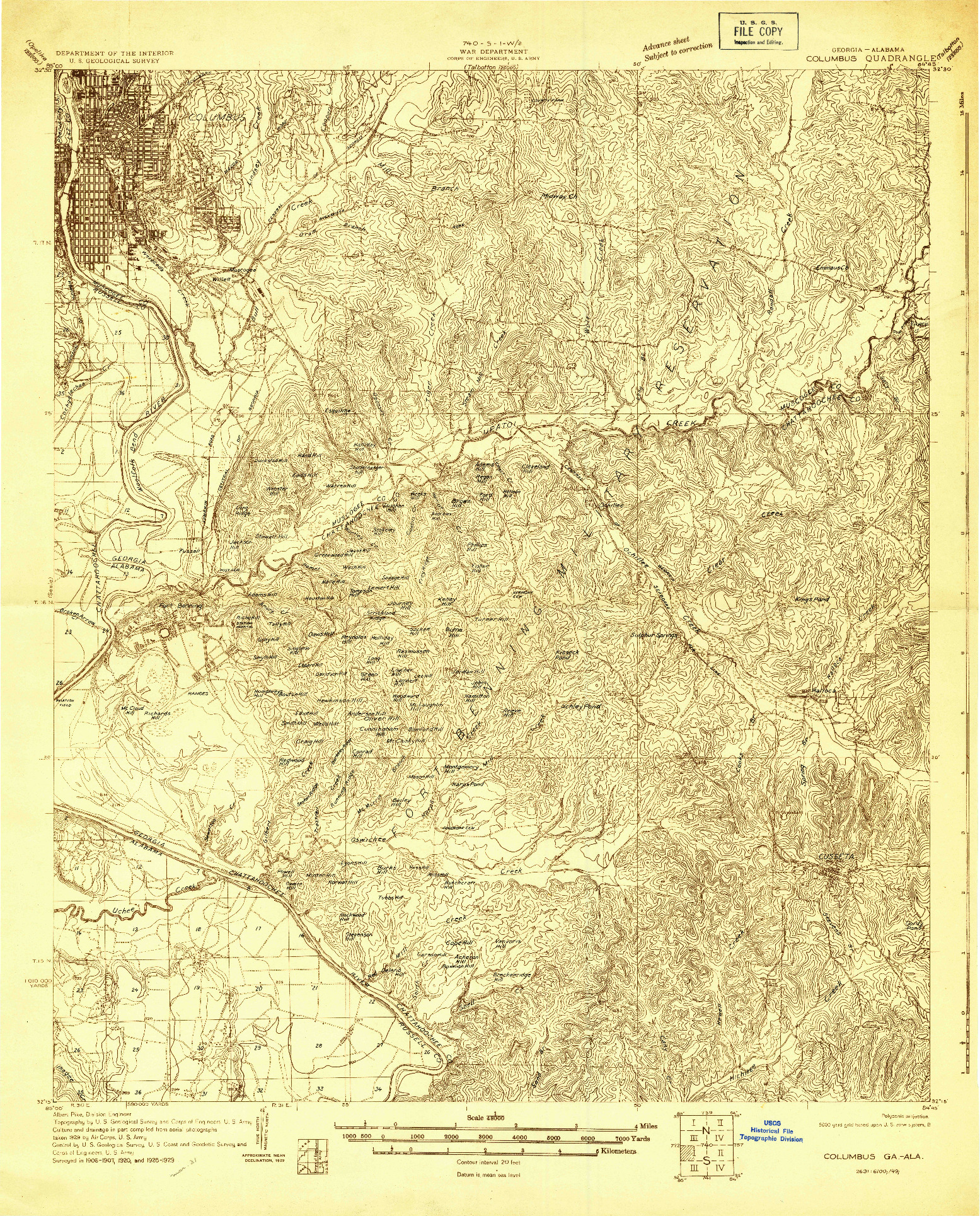 USGS 1:48000-SCALE QUADRANGLE FOR COLUMBUS, GA 1929