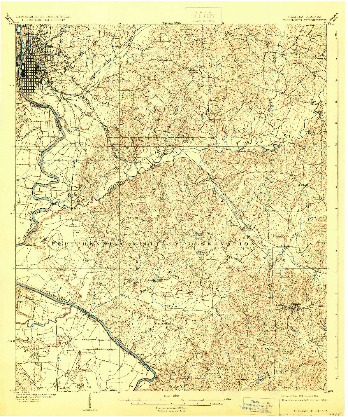 USGS 1:62500-SCALE QUADRANGLE FOR COLUMBUS, GA 1908