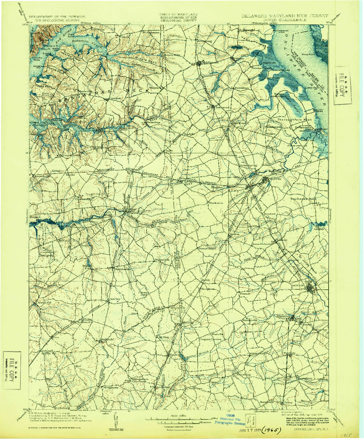 USGS 1:125000-SCALE QUADRANGLE FOR DOVER, DE 1906