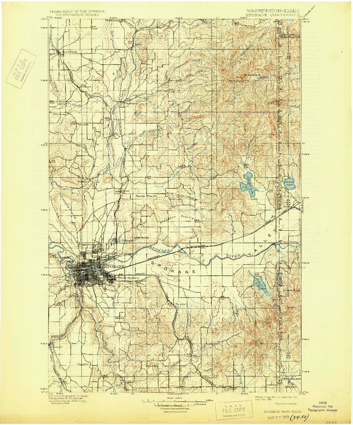 USGS 1:125000-SCALE QUADRANGLE FOR SPOKANE, WA 1901