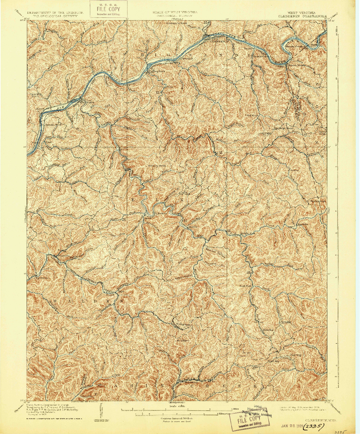 USGS 1:62500-SCALE QUADRANGLE FOR CLENDENIN, WV 1909