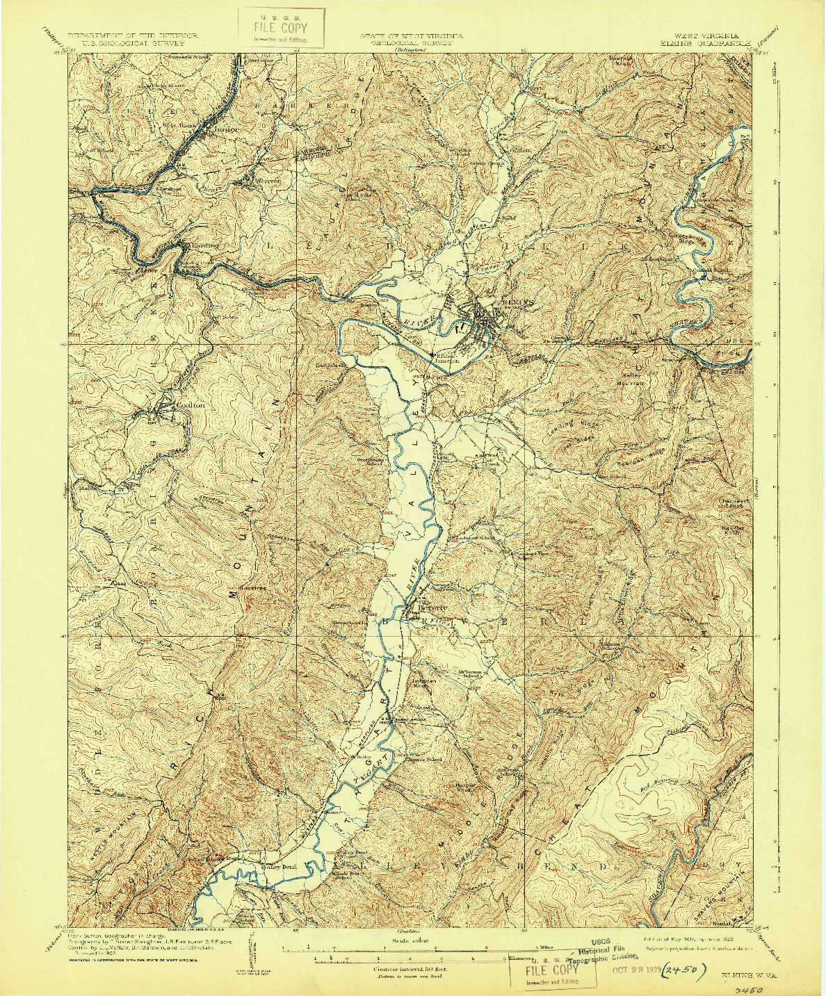 USGS 1:62500-SCALE QUADRANGLE FOR ELKINS, WV 1909