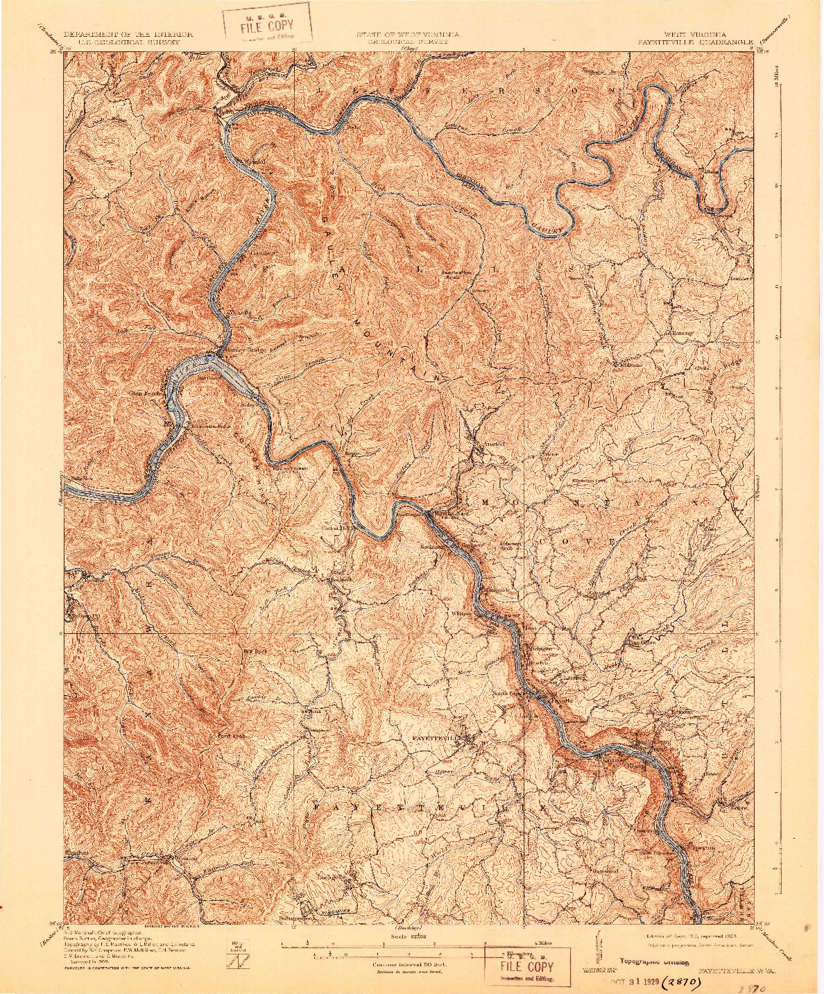 USGS 1:62500-SCALE QUADRANGLE FOR FAYETTEVILLE, WV 1910