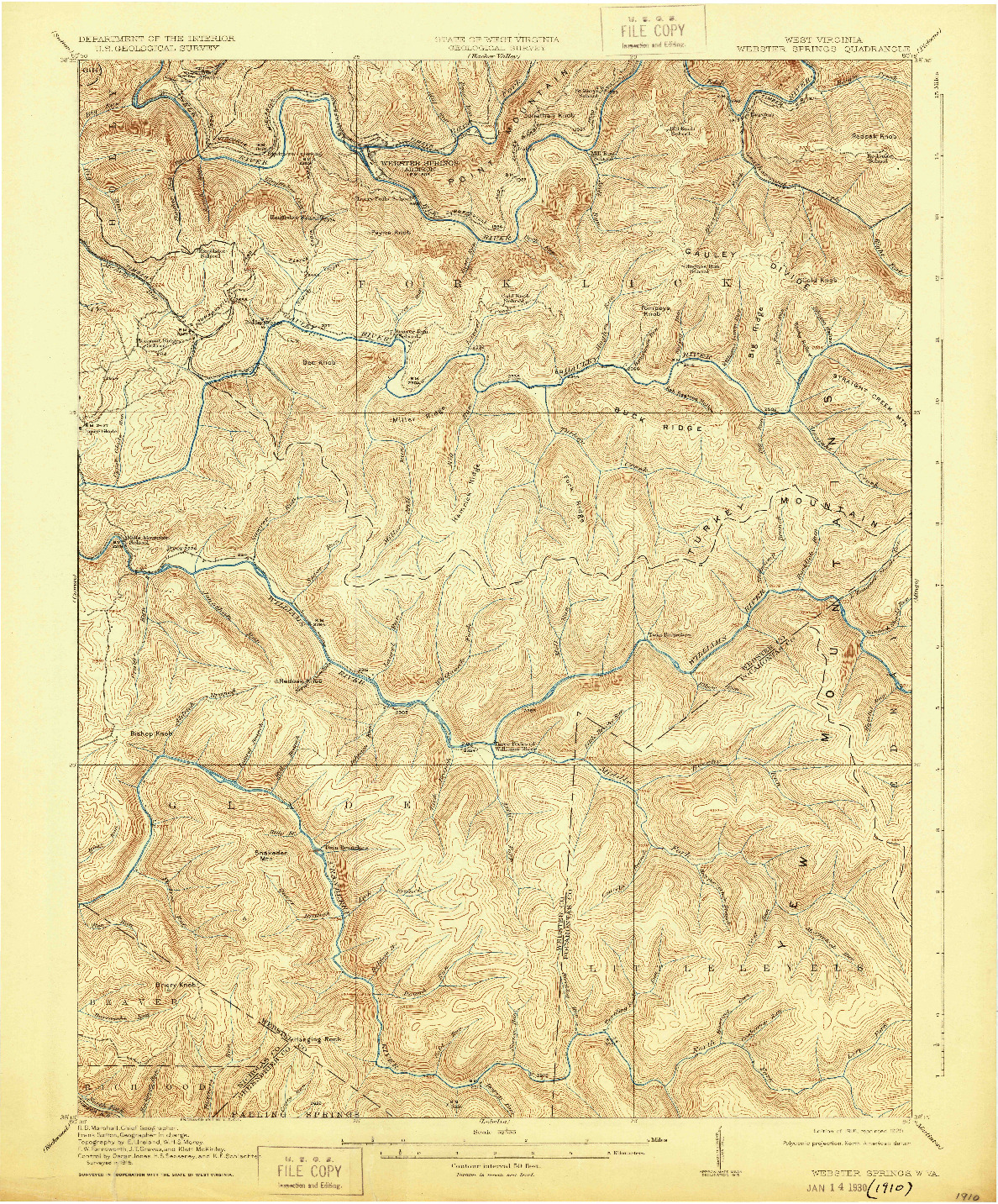 USGS 1:62500-SCALE QUADRANGLE FOR WEBSTER SPRINGS, WV 1918