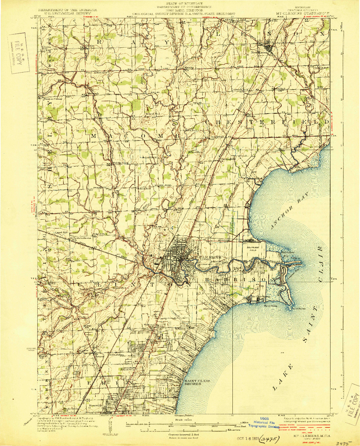 USGS 1:62500-SCALE QUADRANGLE FOR MT CLEMENS, MI 1929