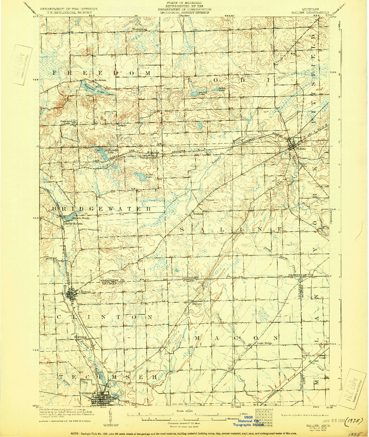 USGS 1:62500-SCALE QUADRANGLE FOR SALINE, MI 1906