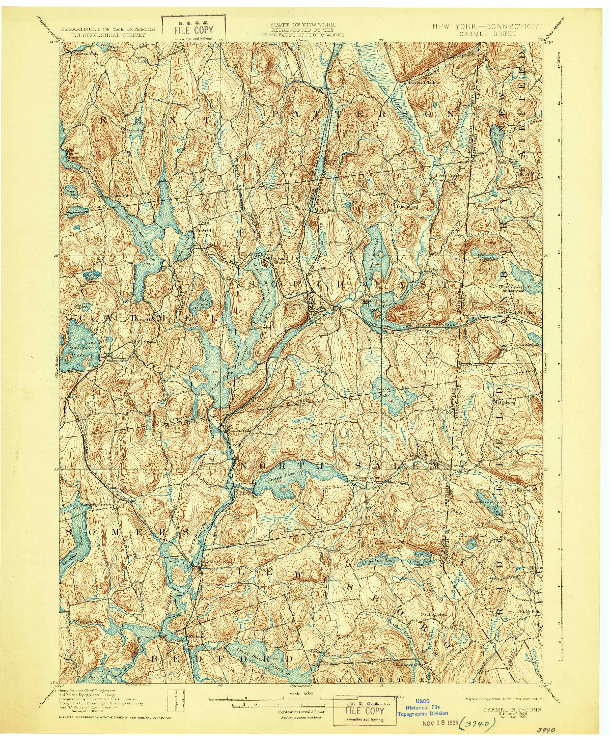 USGS 1:62500-SCALE QUADRANGLE FOR CARMEL, NY 1928