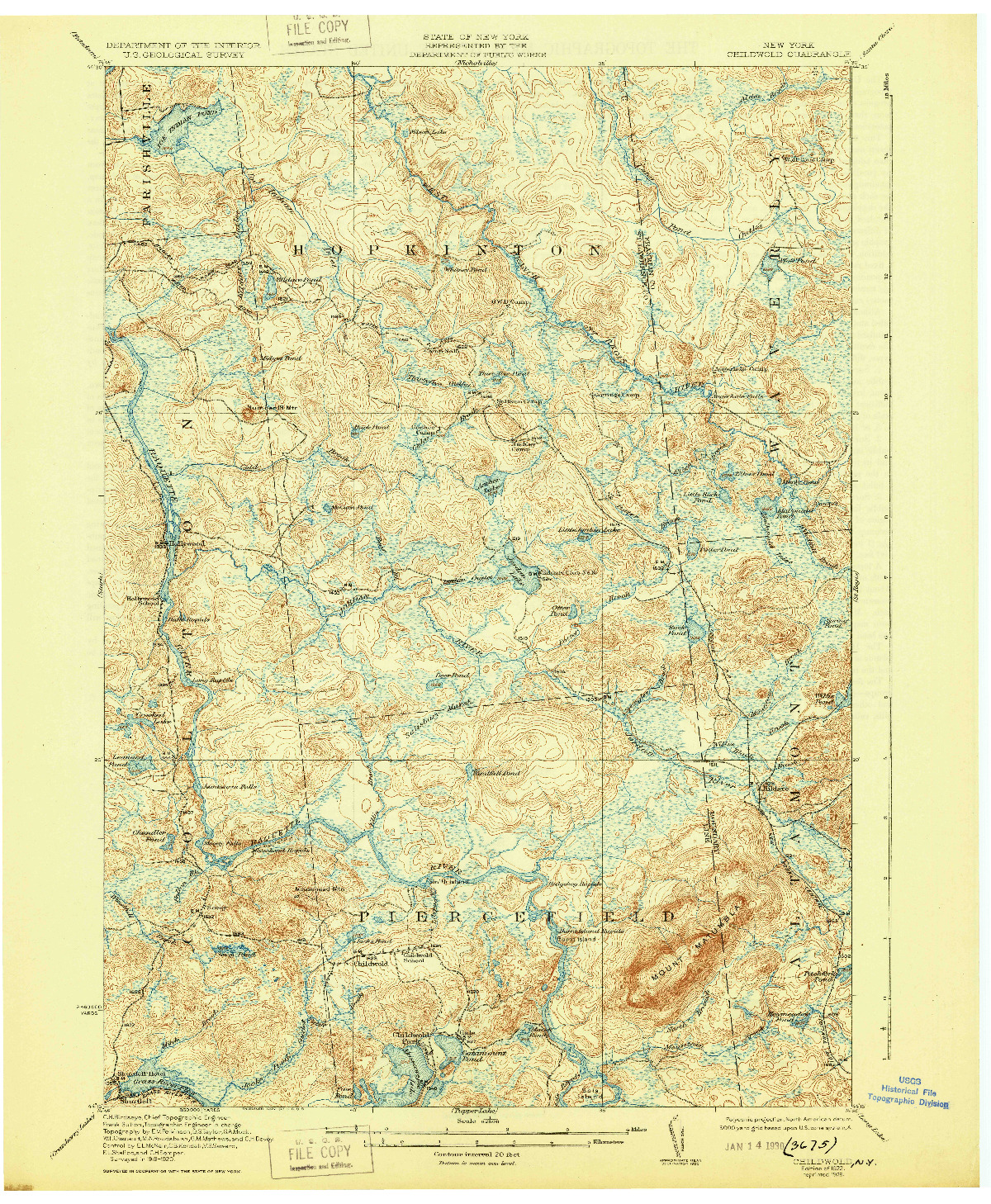 USGS 1:62500-SCALE QUADRANGLE FOR CHILDWOLD, NY 1922