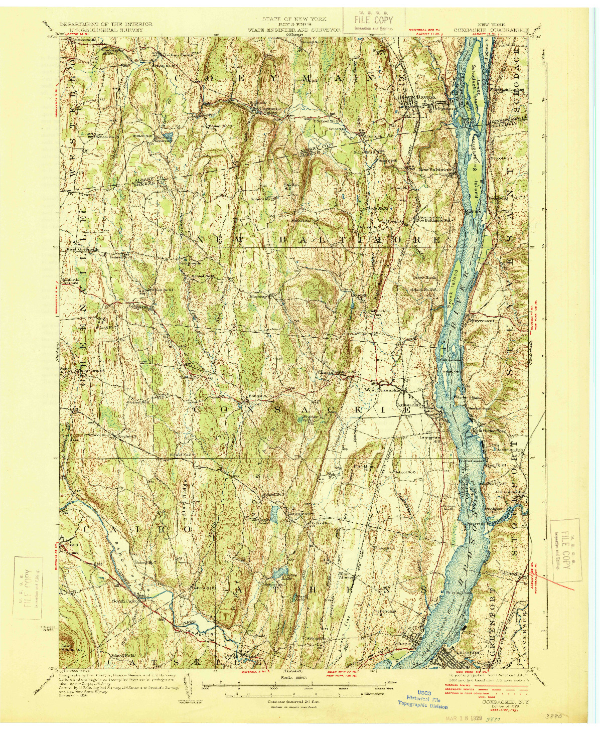 USGS 1:62500-SCALE QUADRANGLE FOR COXSACKIE, NY 1929