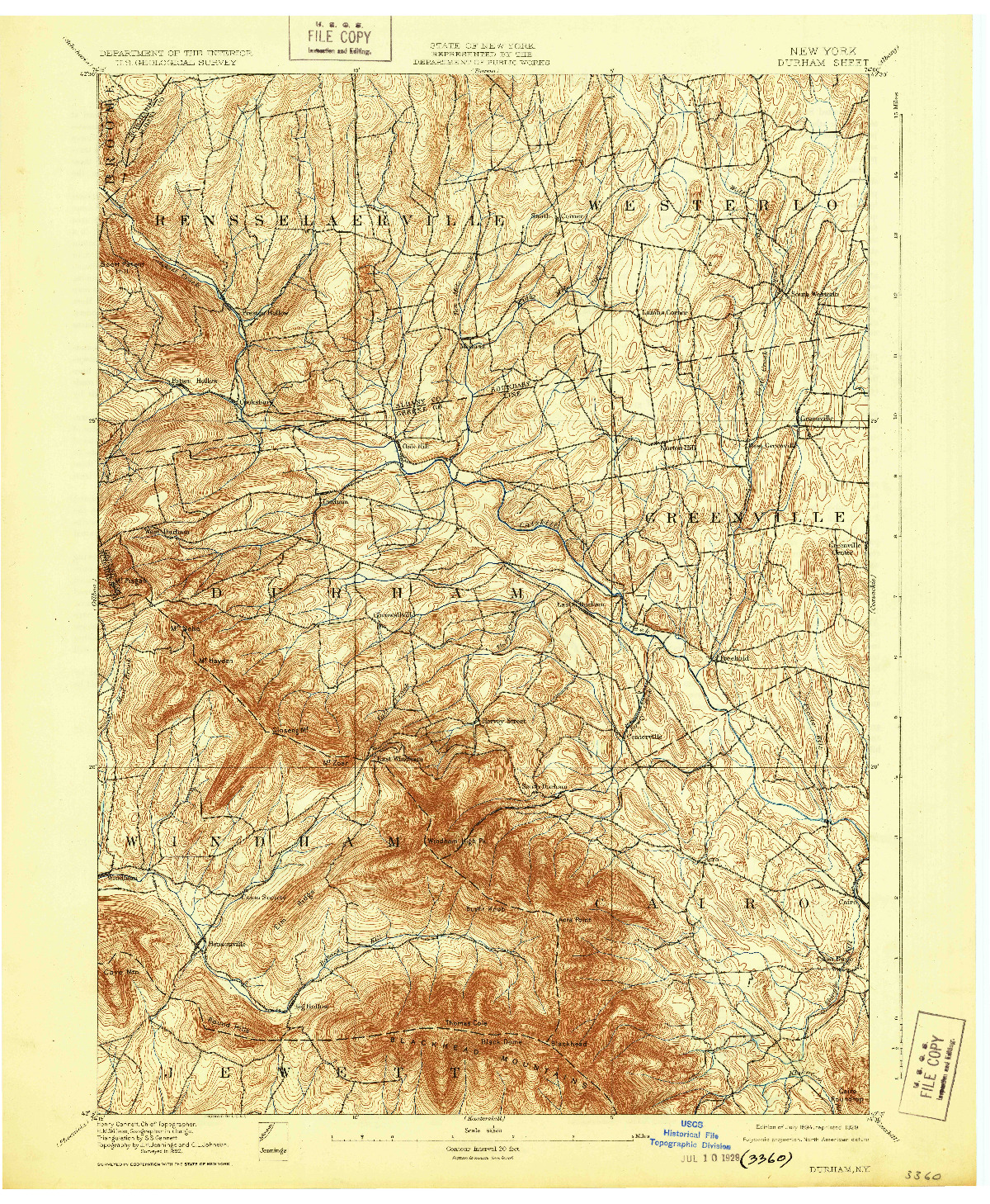 USGS 1:62500-SCALE QUADRANGLE FOR DURHAM, NY 1894