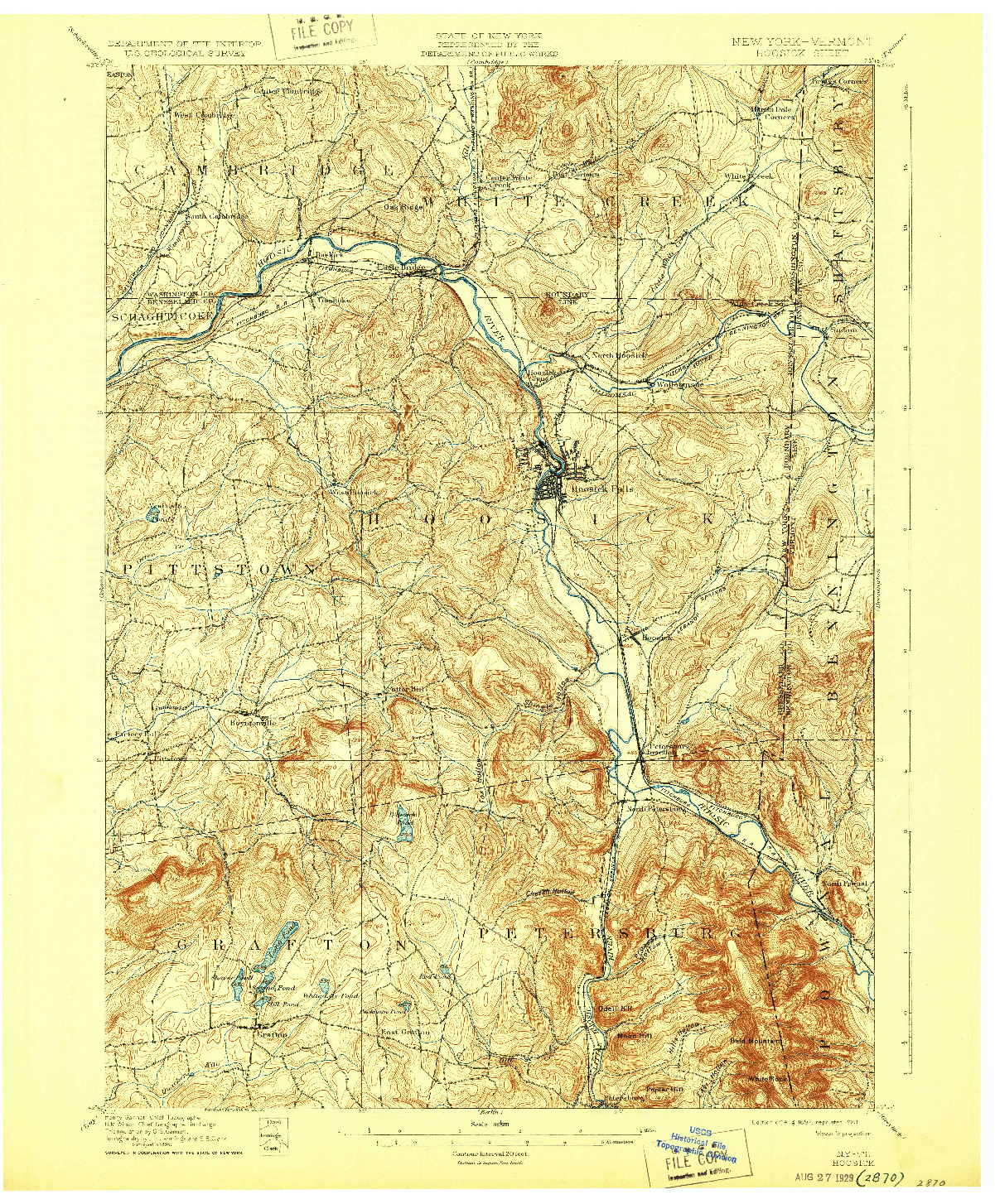 USGS 1:62500-SCALE QUADRANGLE FOR HOOSICK, NY 1897
