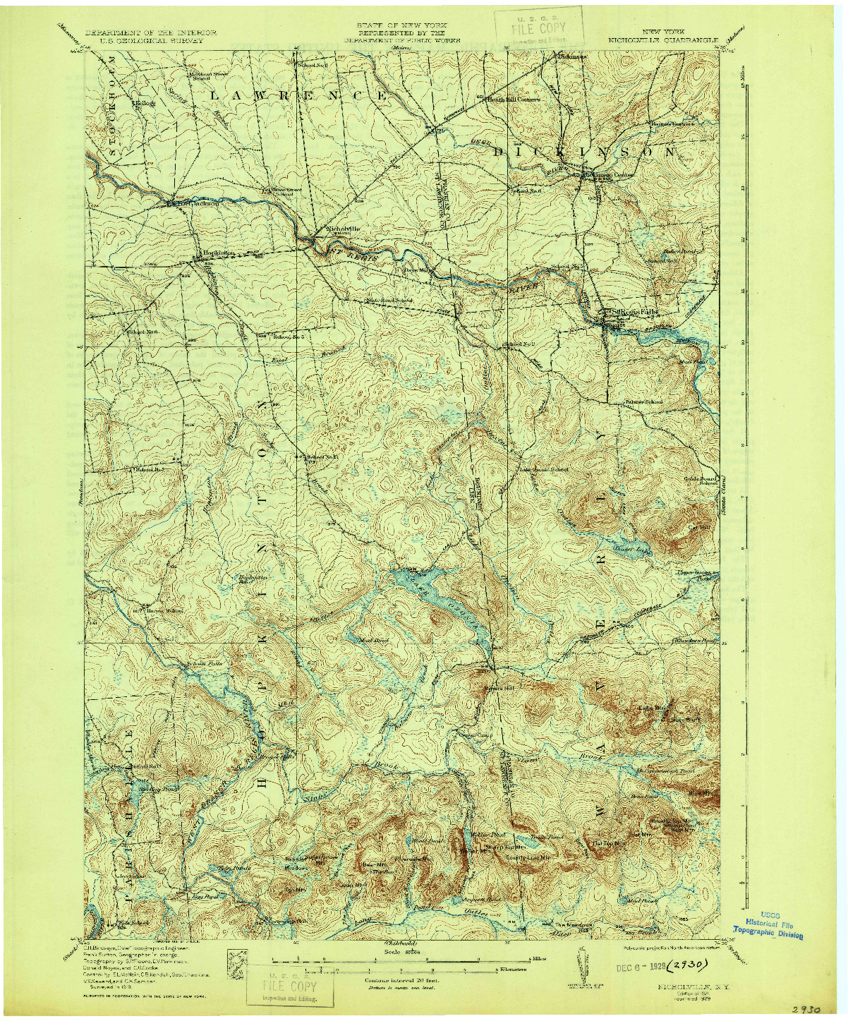 USGS 1:62500-SCALE QUADRANGLE FOR NICHOLVILLE, NY 1921