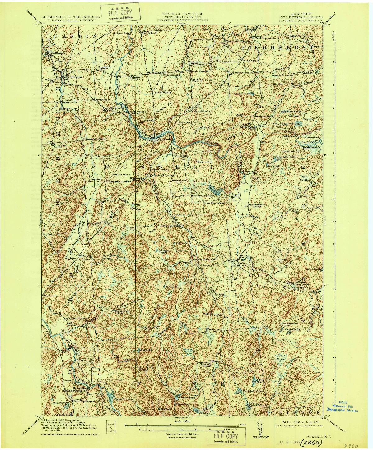 USGS 1:62500-SCALE QUADRANGLE FOR RUSSELL, NY 1918