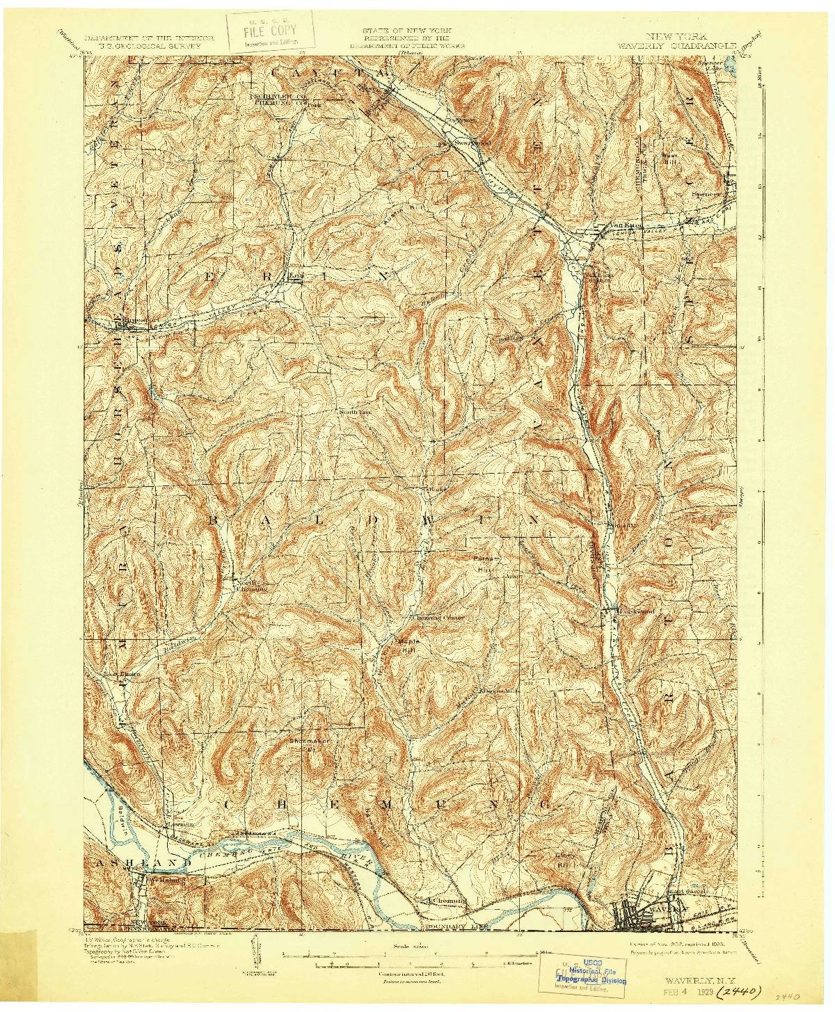 USGS 1:62500-SCALE QUADRANGLE FOR WAVERLY, NY 1902