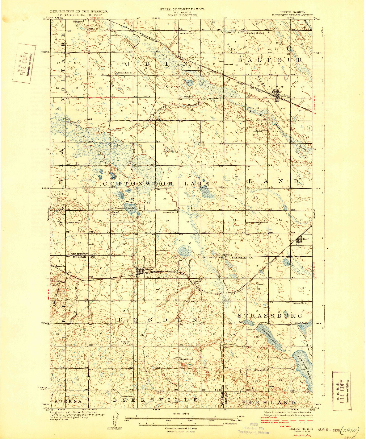 USGS 1:62500-SCALE QUADRANGLE FOR BALFOUR, ND 1929