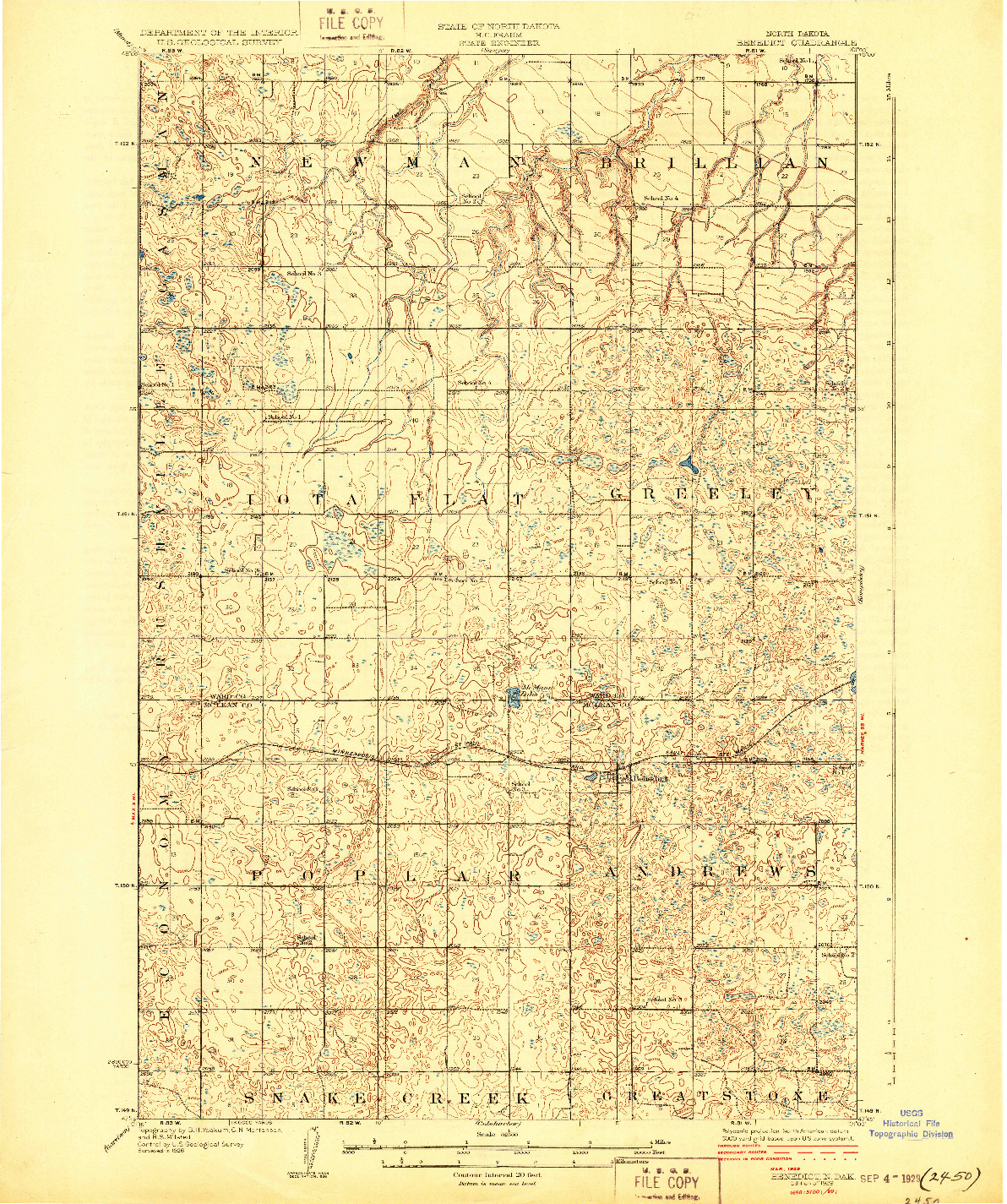 USGS 1:62500-SCALE QUADRANGLE FOR BENEDICT, ND 1929