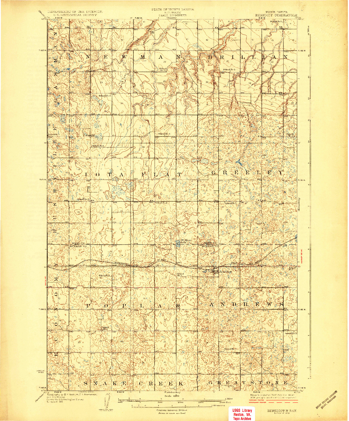 USGS 1:62500-SCALE QUADRANGLE FOR BENEDICT, ND 1929