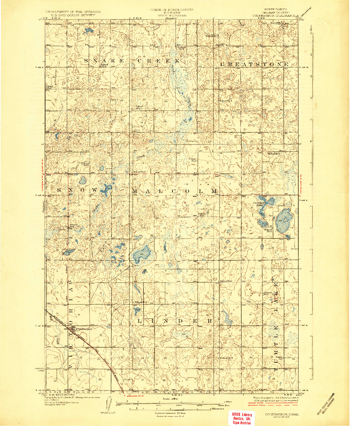 USGS 1:62500-SCALE QUADRANGLE FOR COLEHARBOR, ND 1929