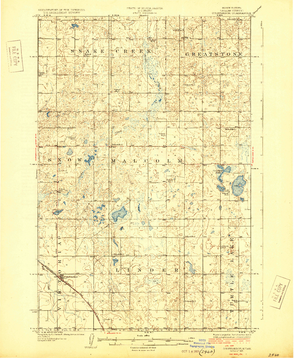 USGS 1:62500-SCALE QUADRANGLE FOR COLEHARBOR, ND 1929