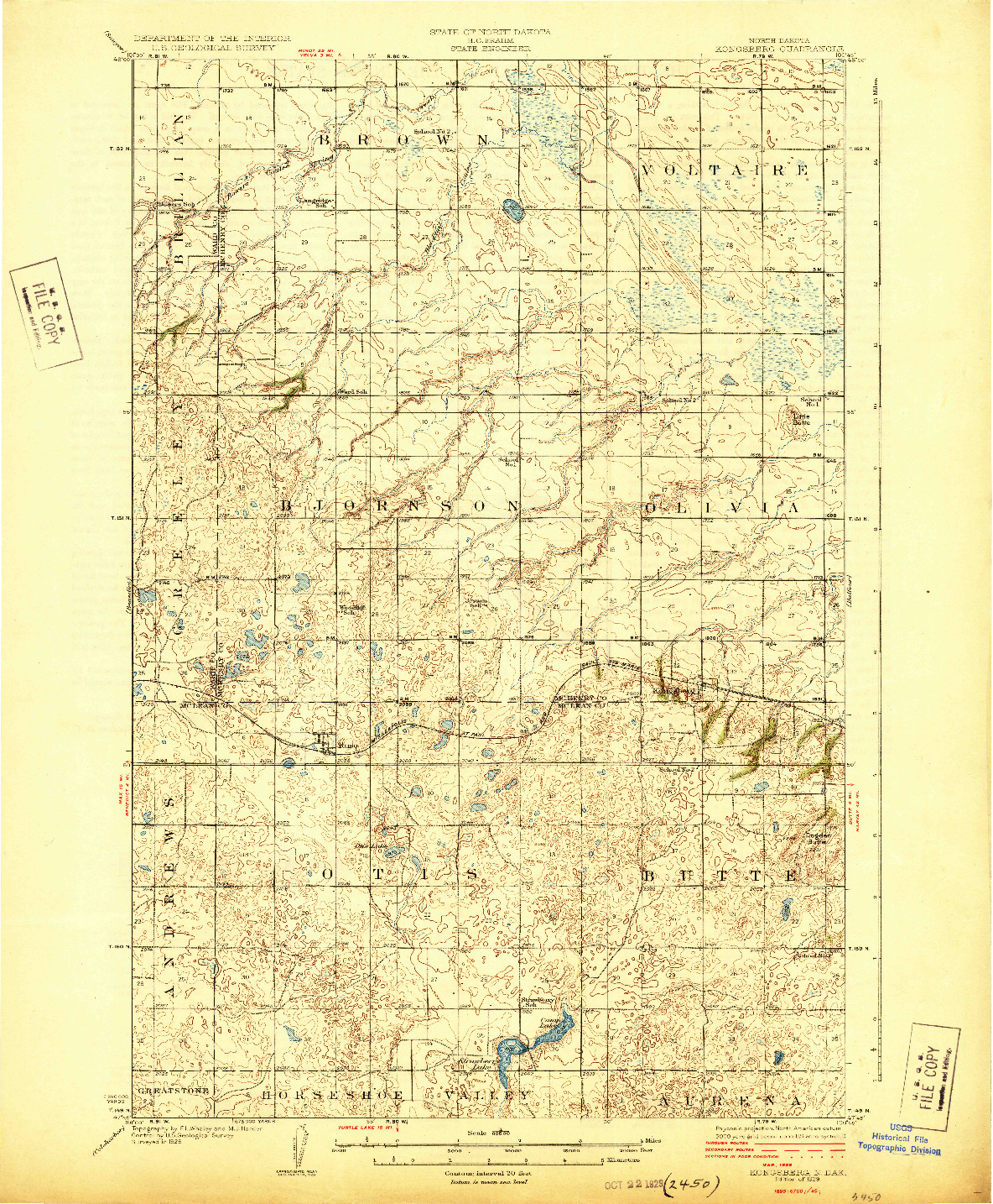 USGS 1:62500-SCALE QUADRANGLE FOR KONGSBERG, ND 1929