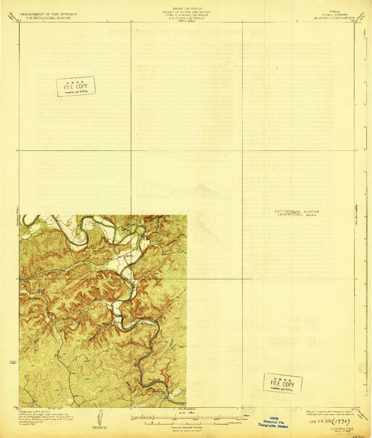 USGS 1:62500-SCALE QUADRANGLE FOR HUNTER, TX 1929