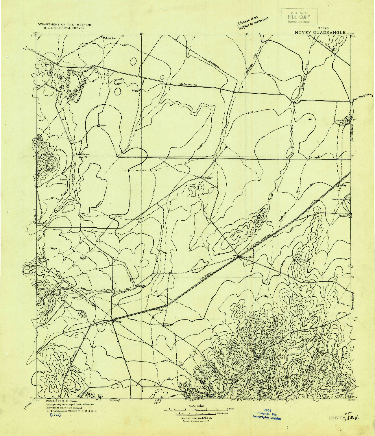USGS 1:125000-SCALE QUADRANGLE FOR HOVEY, TX 1929