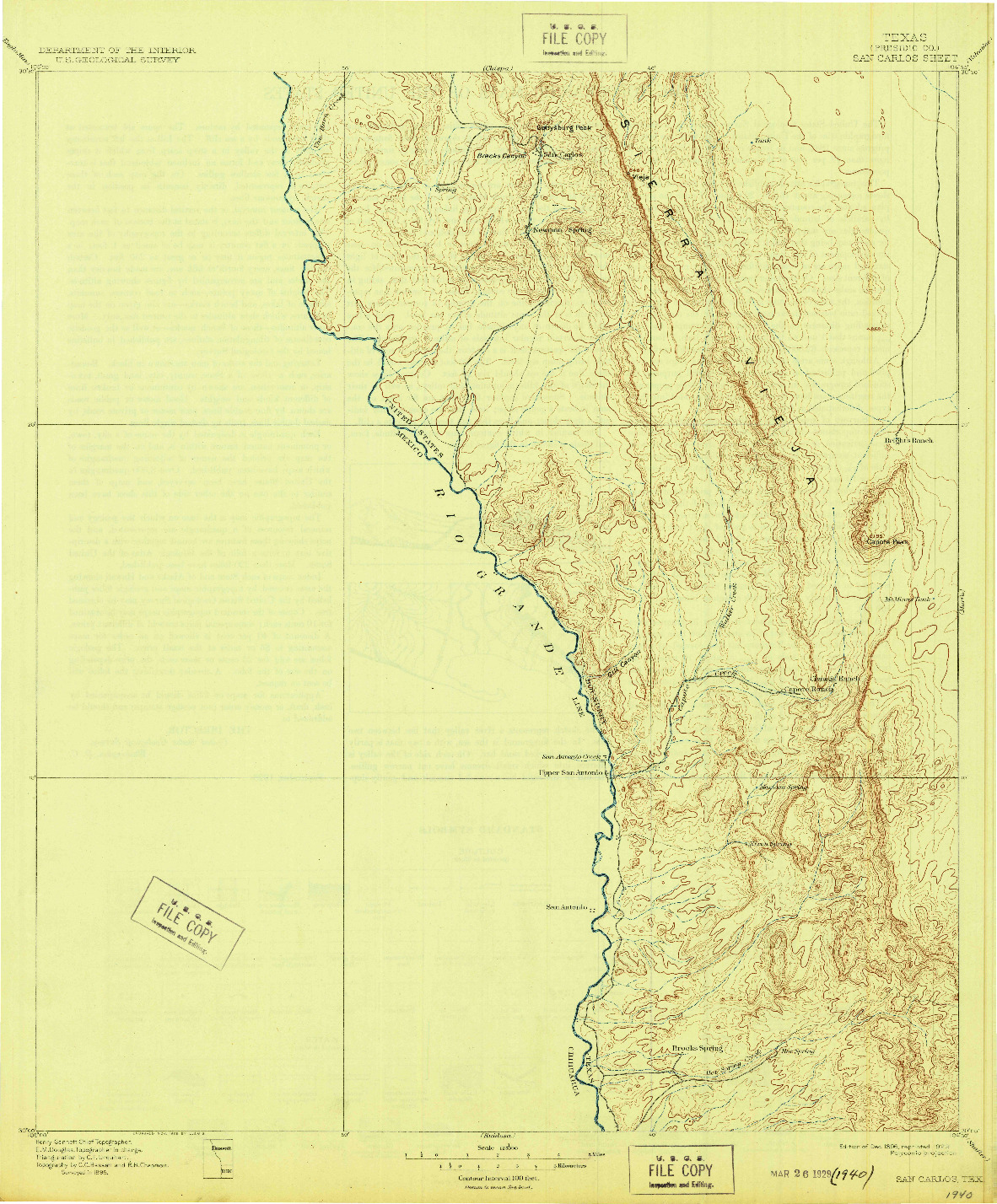 USGS 1:125000-SCALE QUADRANGLE FOR SAN CARLOS, TX 1896