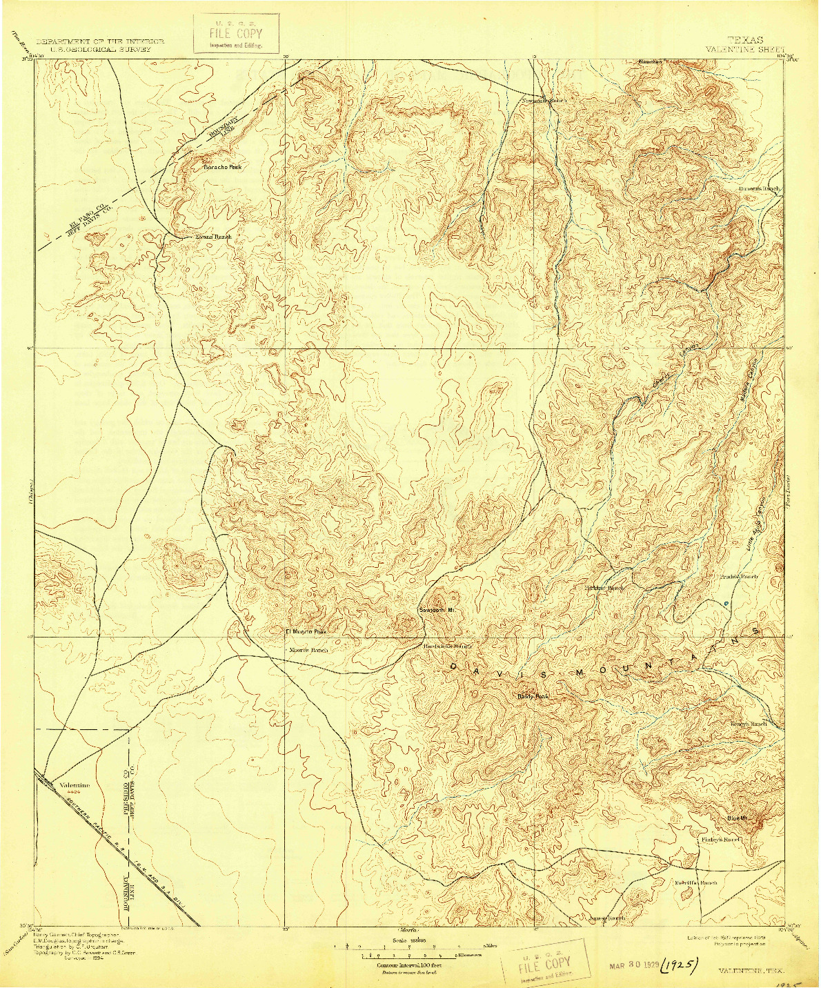 USGS 1:125000-SCALE QUADRANGLE FOR VALENTINE, TX 1897