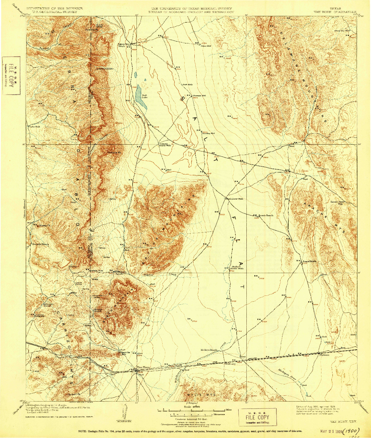 USGS 1:125000-SCALE QUADRANGLE FOR VAN HORN, TX 1906
