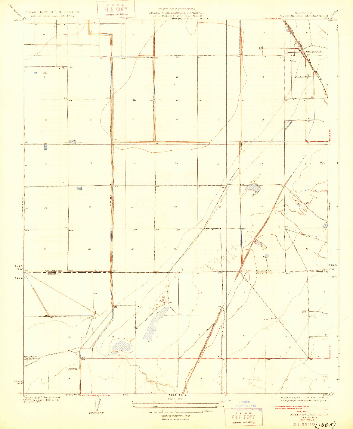 USGS 1:31680-SCALE QUADRANGLE FOR ALLENSWORTH, CA 1929