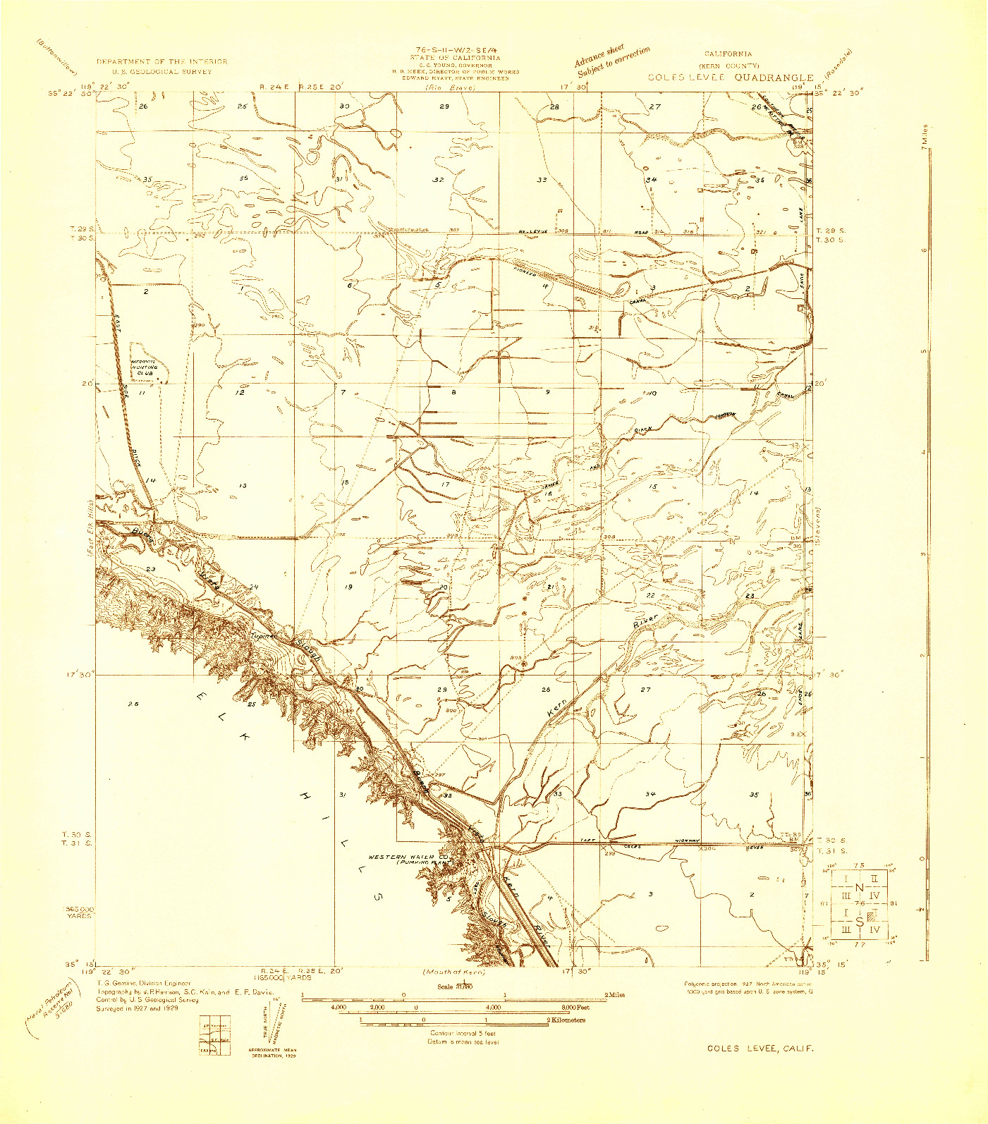 USGS 1:31680-SCALE QUADRANGLE FOR COLES LEVEE, CA 1929