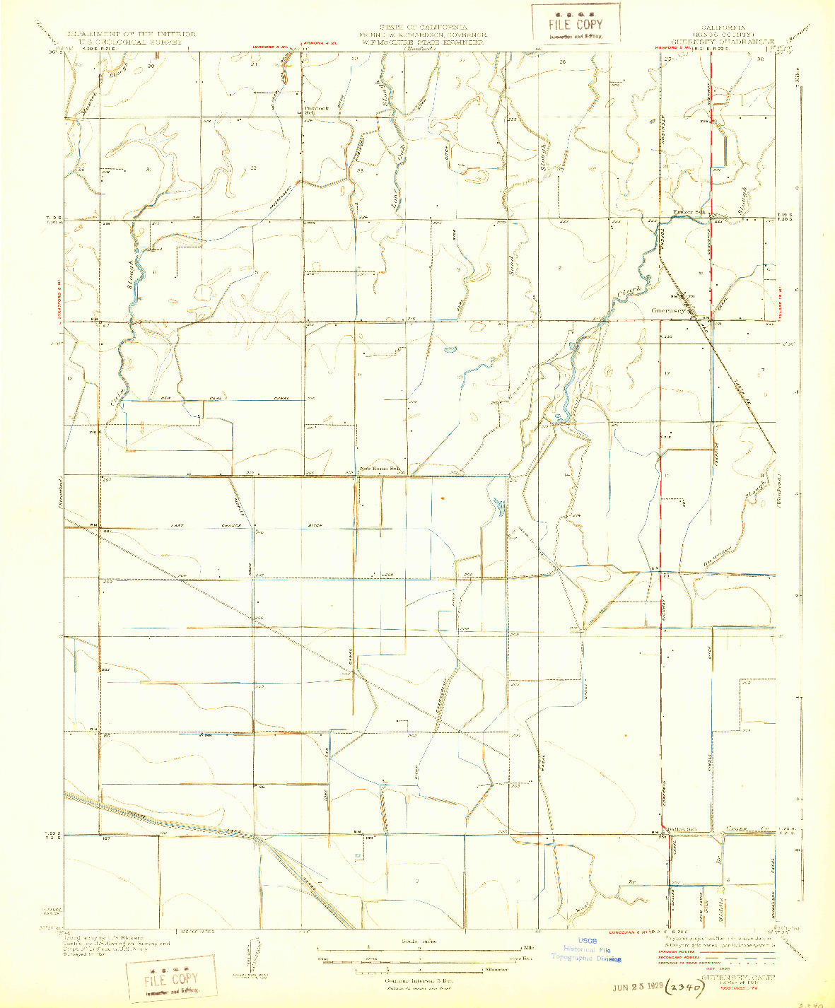 USGS 1:31680-SCALE QUADRANGLE FOR GUERNSEY, CA 1929