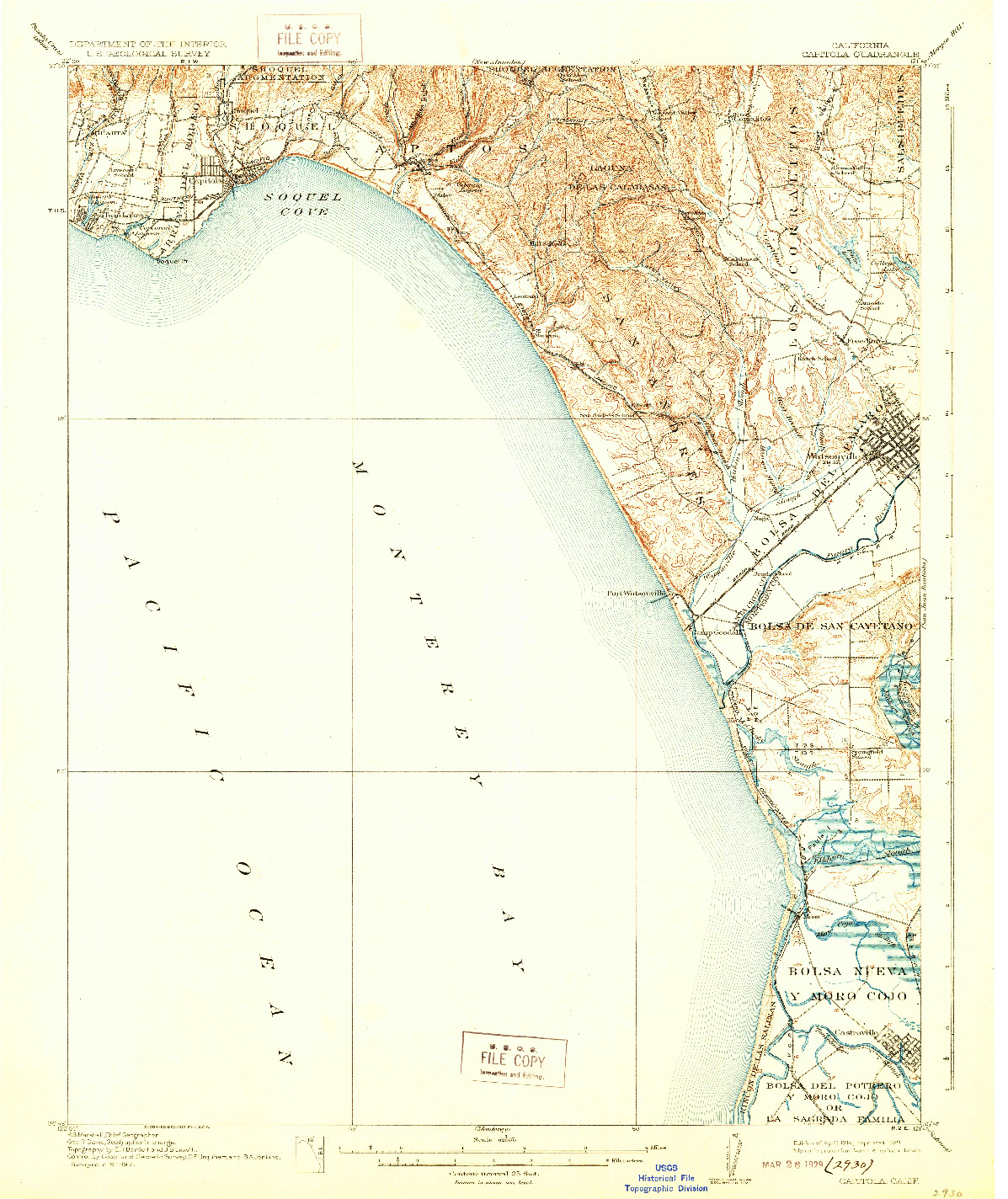 USGS 1:62500-SCALE QUADRANGLE FOR CAPITOLA, CA 1914