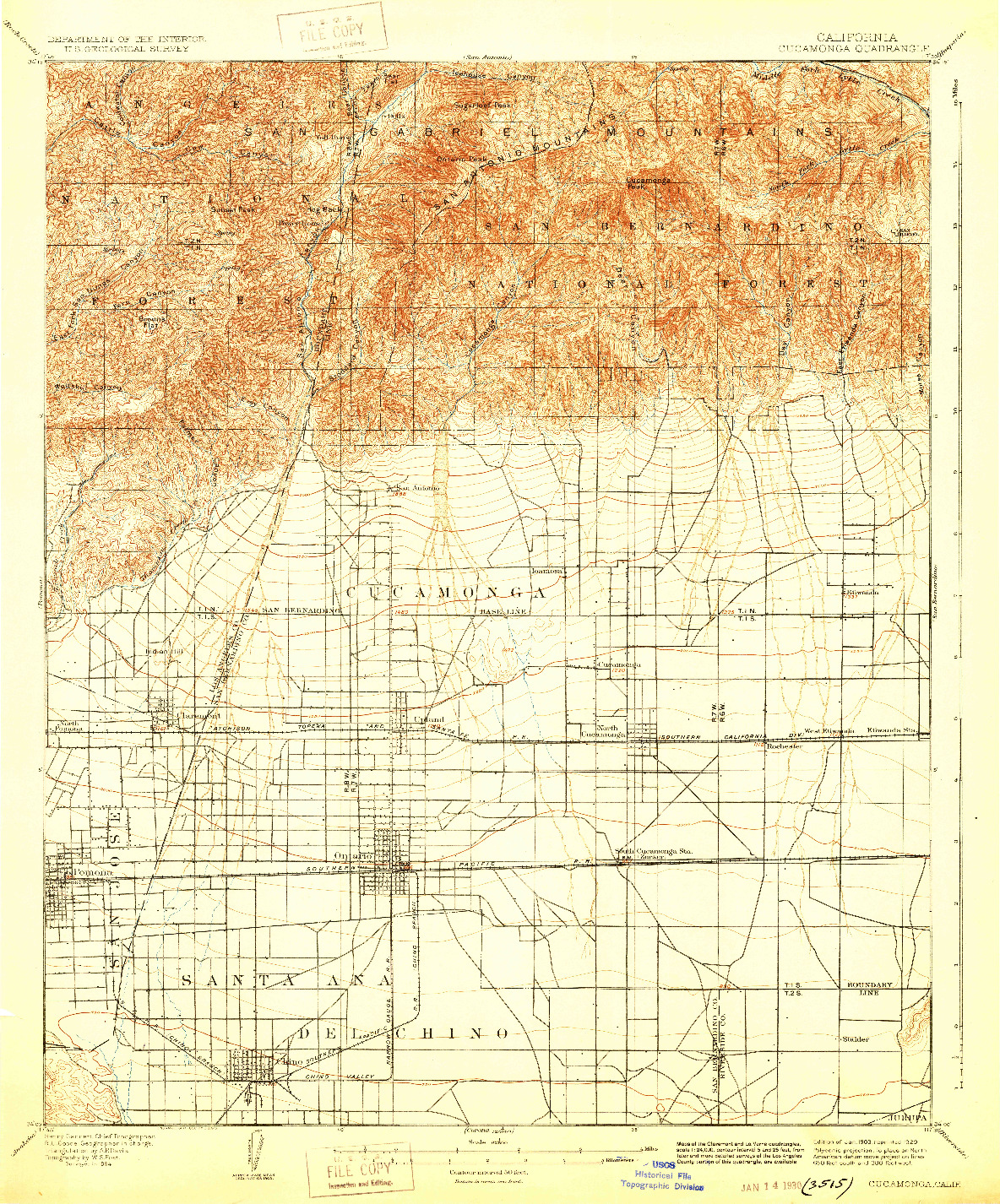 USGS 1:62500-SCALE QUADRANGLE FOR CUCAMONGA, CA 1903