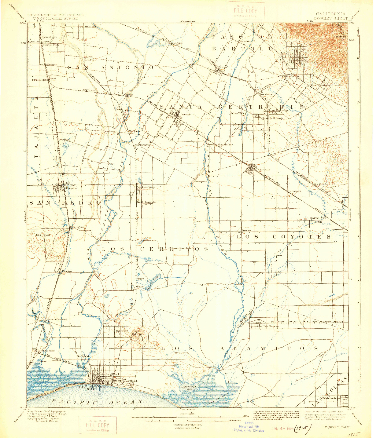 USGS 1:62500-SCALE QUADRANGLE FOR DOWNEY, CA 1902