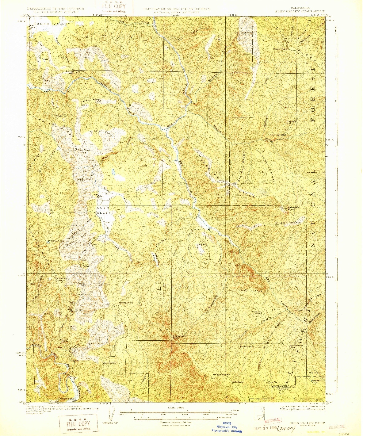USGS 1:62500-SCALE QUADRANGLE FOR EDEN VALLEY, CA 1929