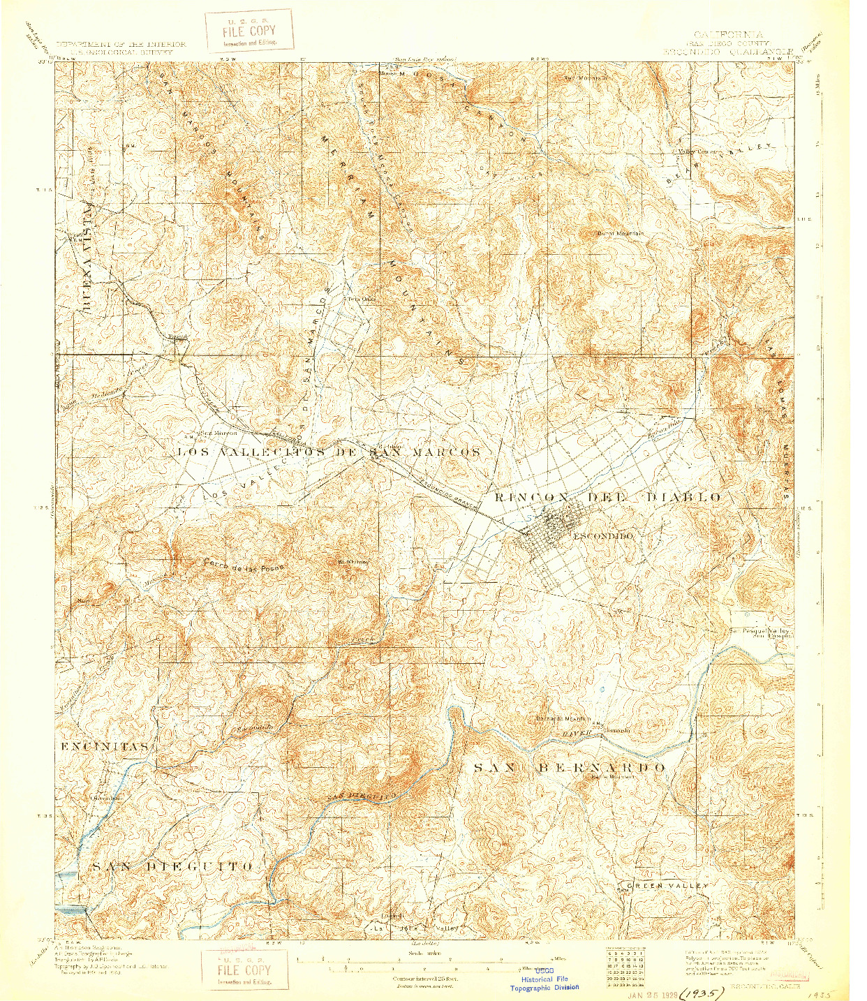 USGS 1:62500-SCALE QUADRANGLE FOR ESCONDIDO, CA 1901