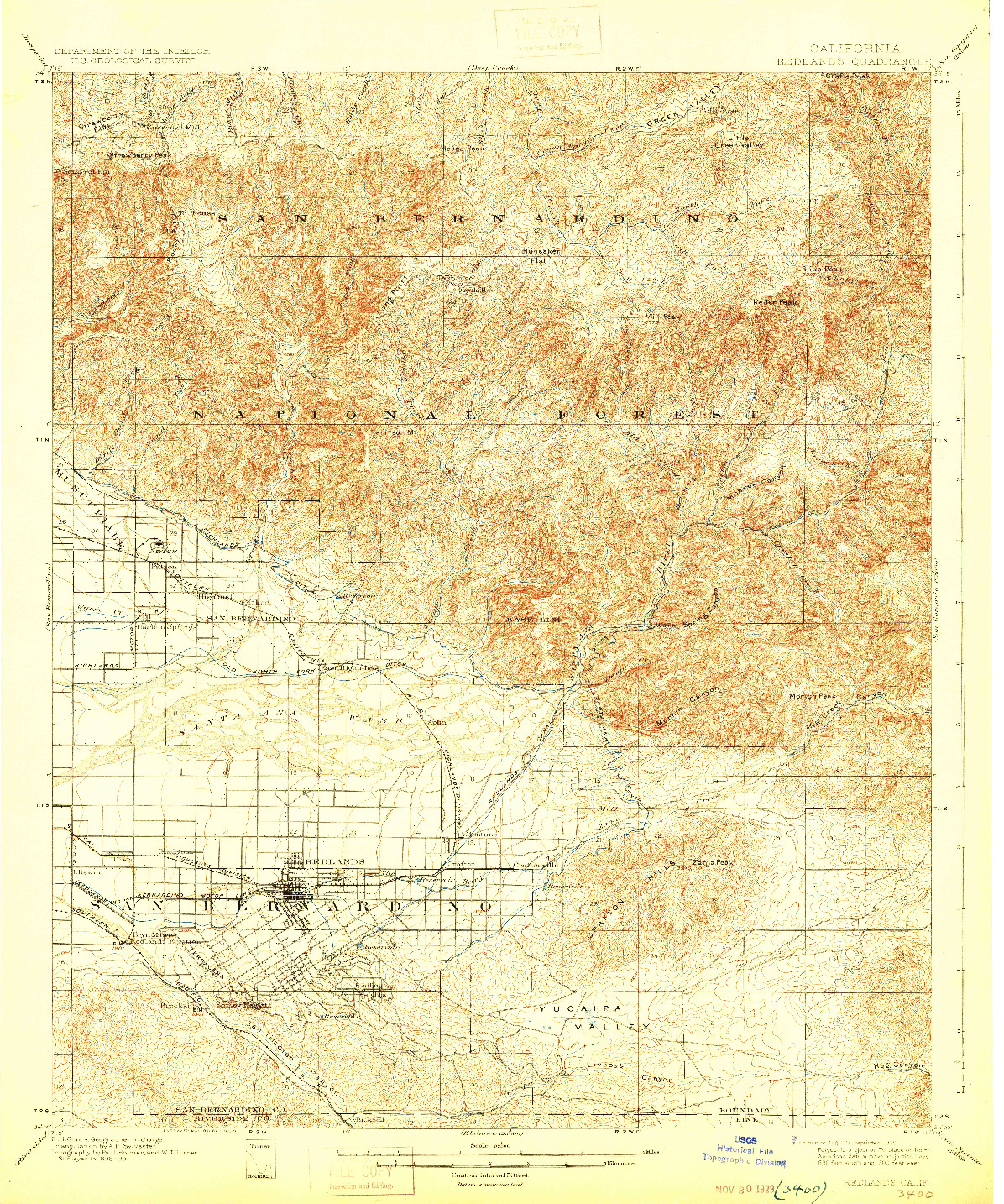 USGS 1:62500-SCALE QUADRANGLE FOR REDLANDS, CA 1901