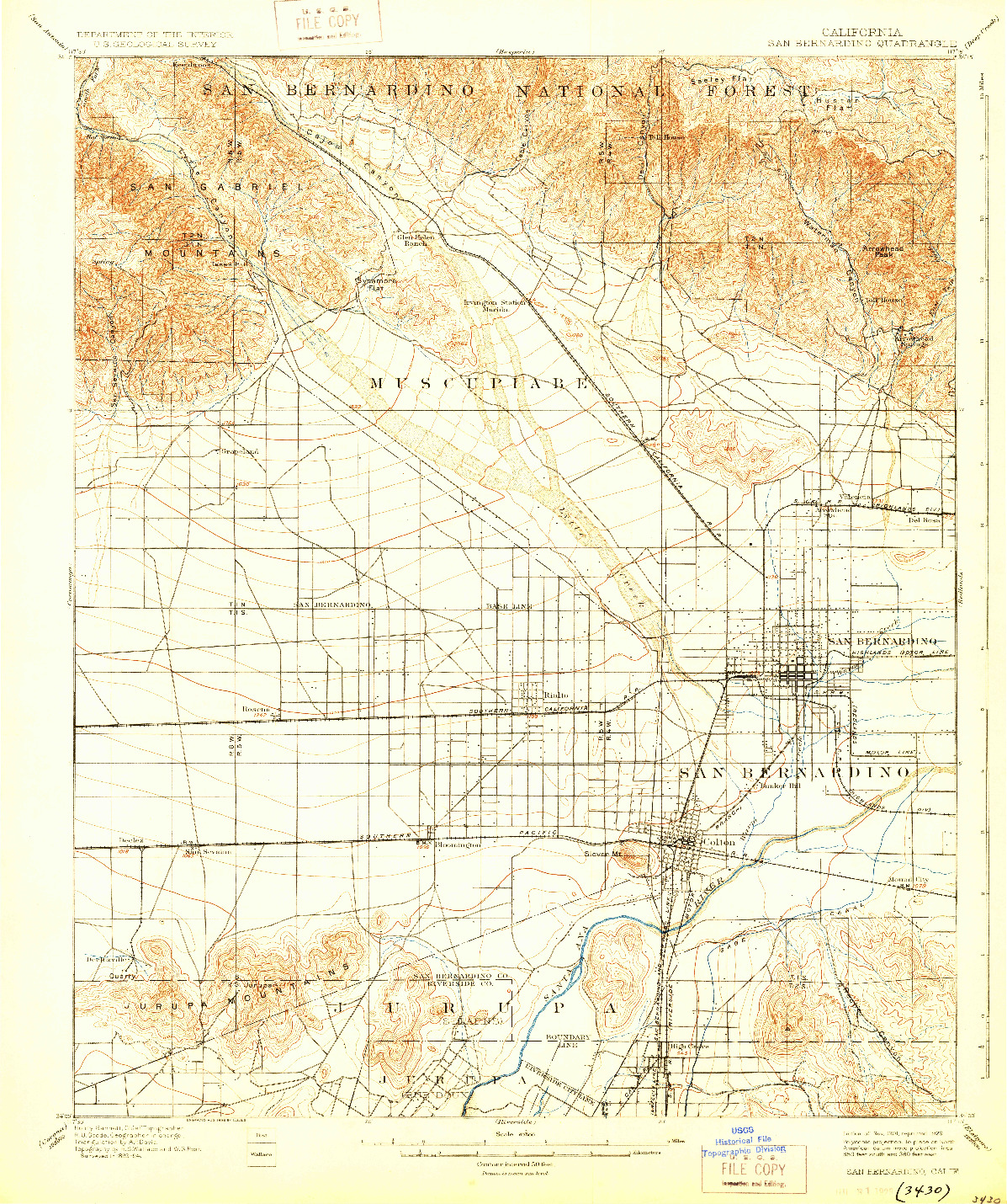 USGS 1:62500-SCALE QUADRANGLE FOR SAN BERNARDINO, CA 1901