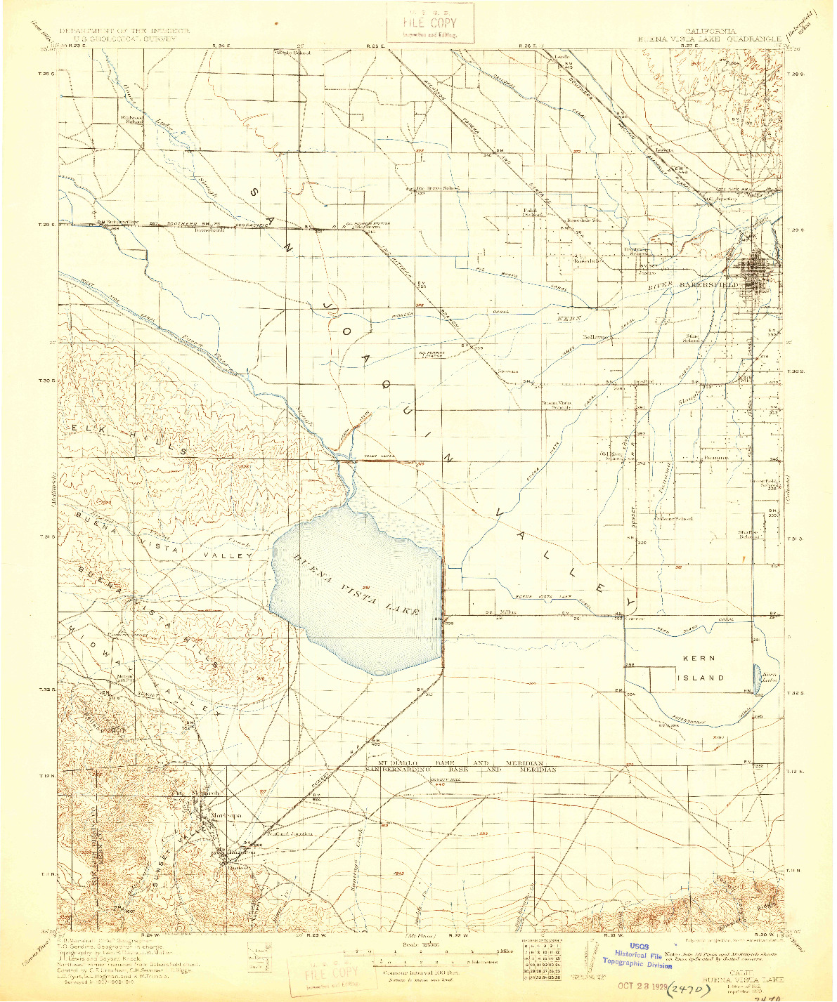 USGS 1:125000-SCALE QUADRANGLE FOR BUENA VISTA LAKE, CA 1912