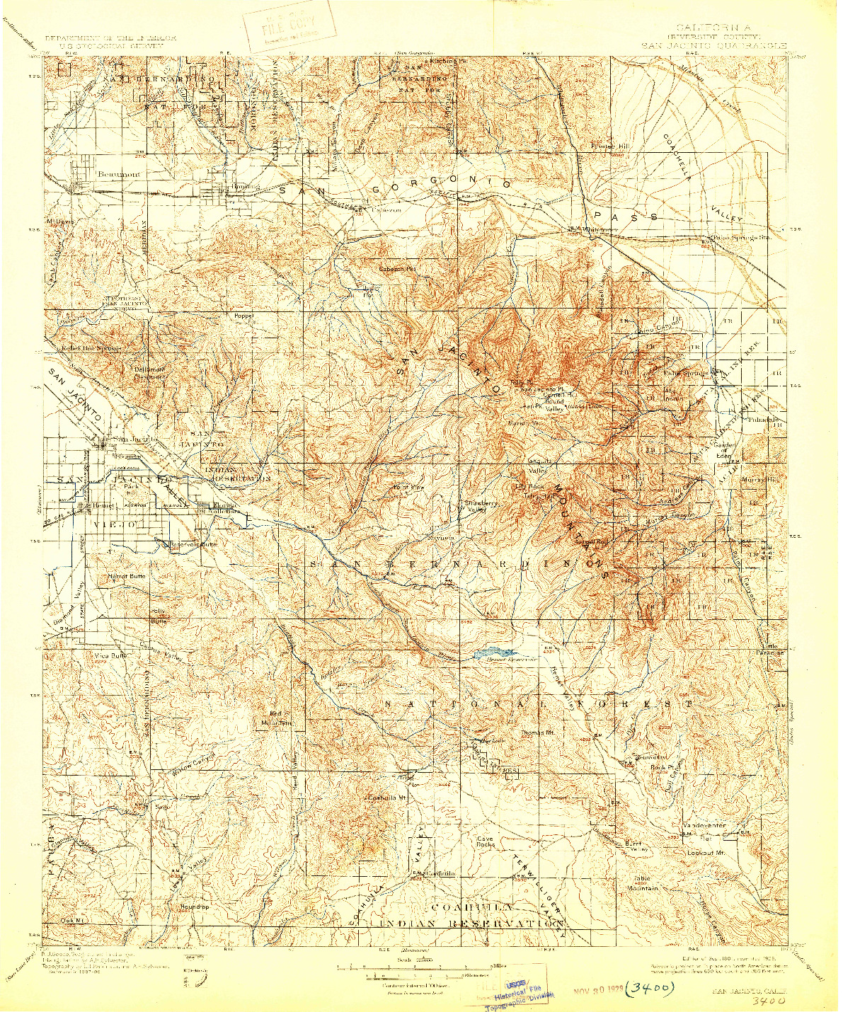 USGS 1:125000-SCALE QUADRANGLE FOR SAN JACINTO, CA 1901